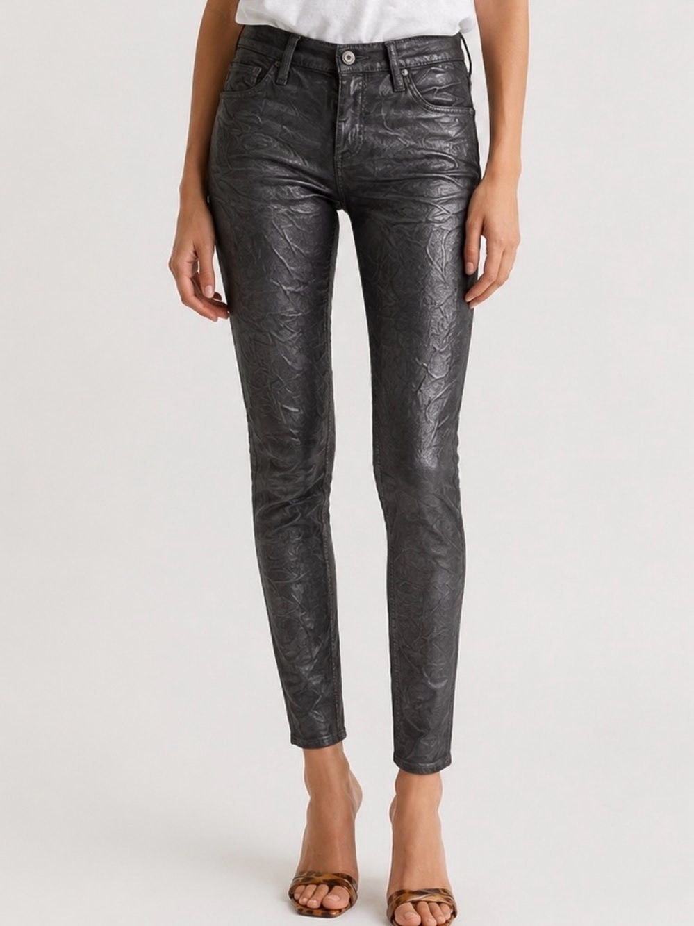 AG Adriano Goldschmied The Legging Ankle Crinkle Coated Leatherette Jeans 24 NWT